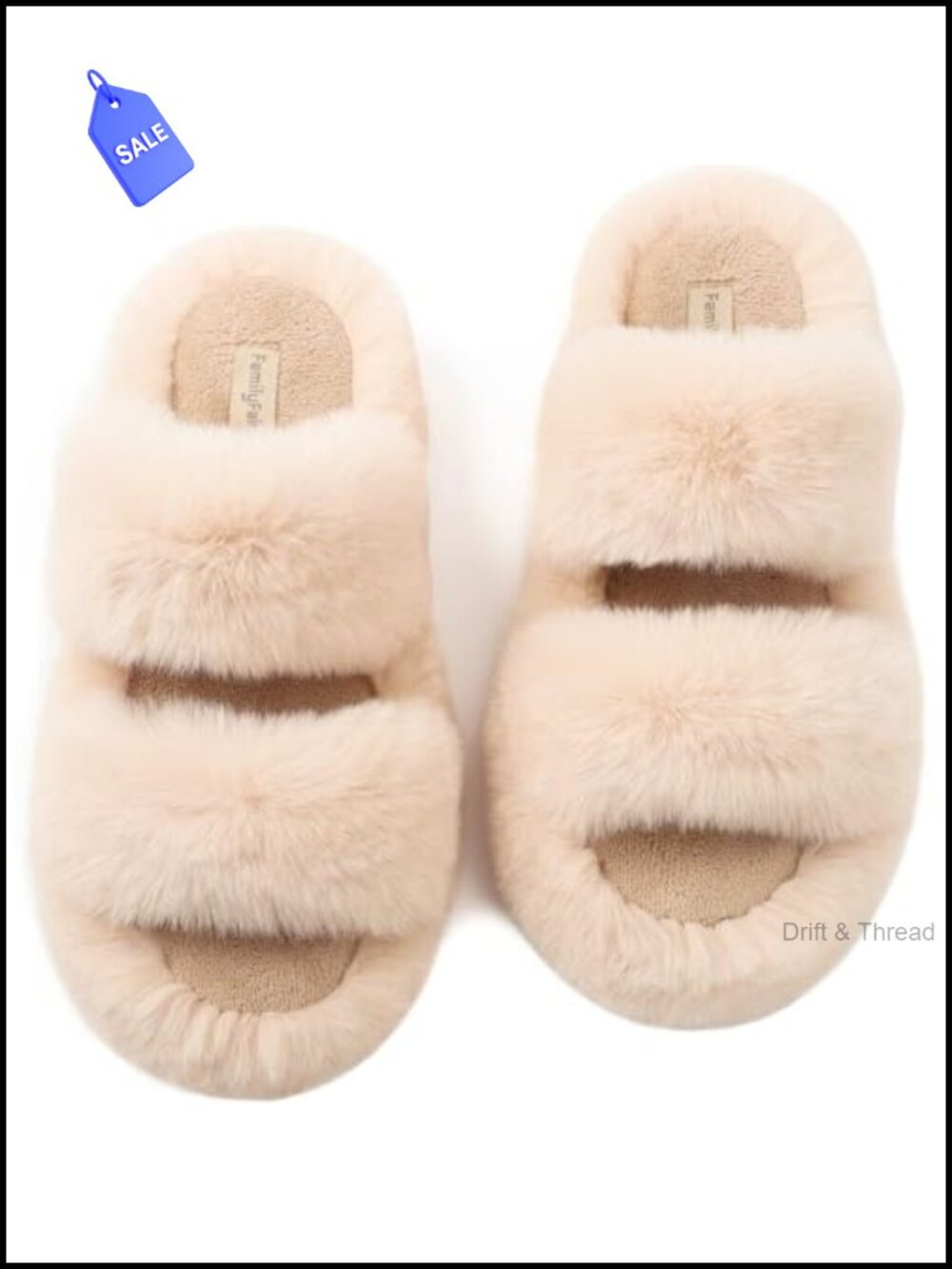 Fuzzy Faux Fur Open Toe Two Band Slide Slippers Memory Foam